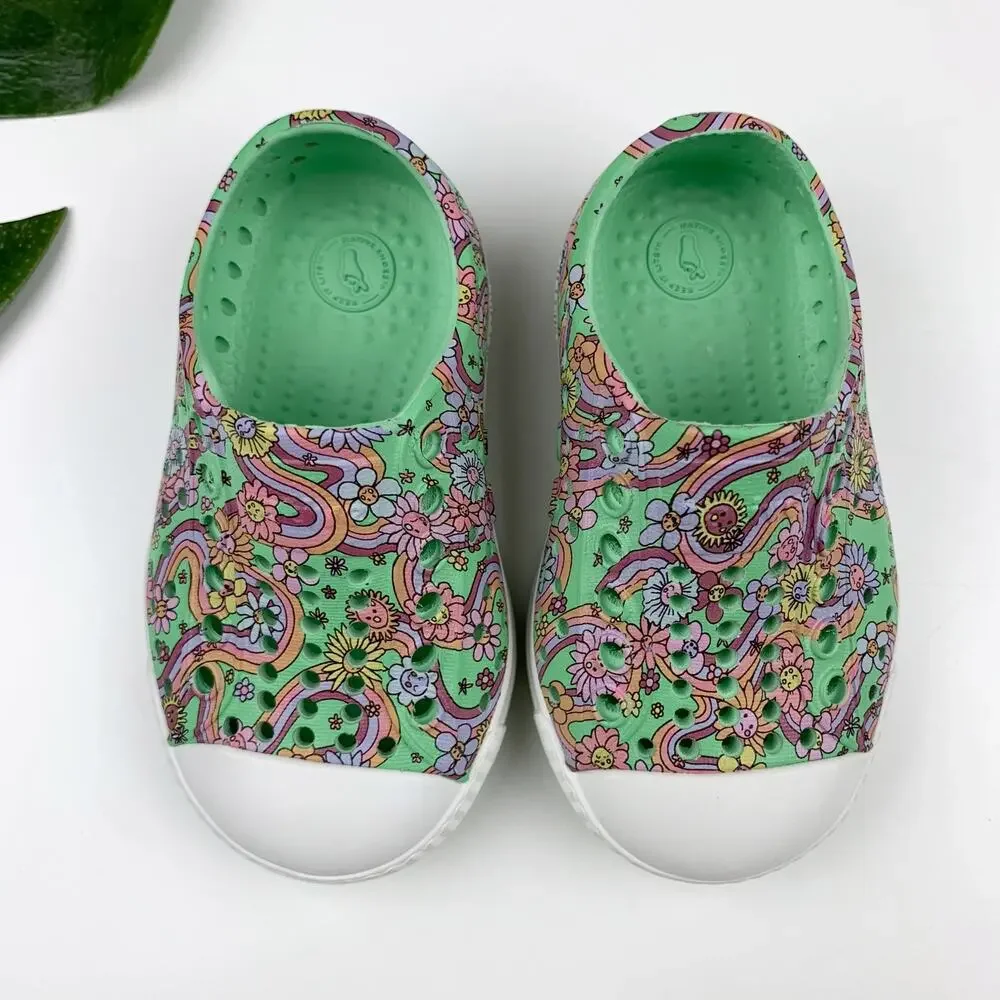 Native Jefferson Sugarlite Slip On Shoes Green Floral Sandals Kids Toddler C4